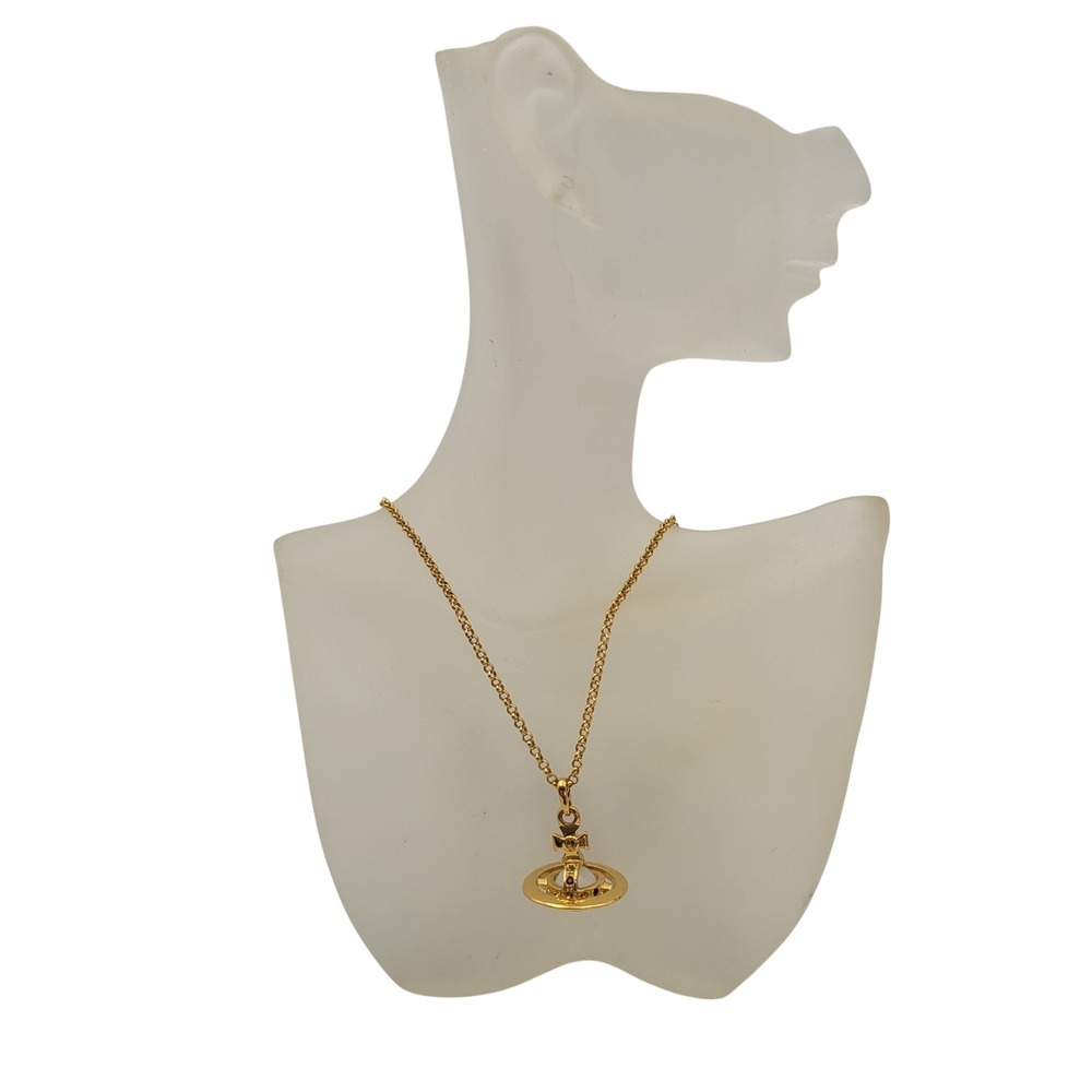Vivienne Westwood Gold Tone Orb Pendant Necklace Crystal Saturn Logo